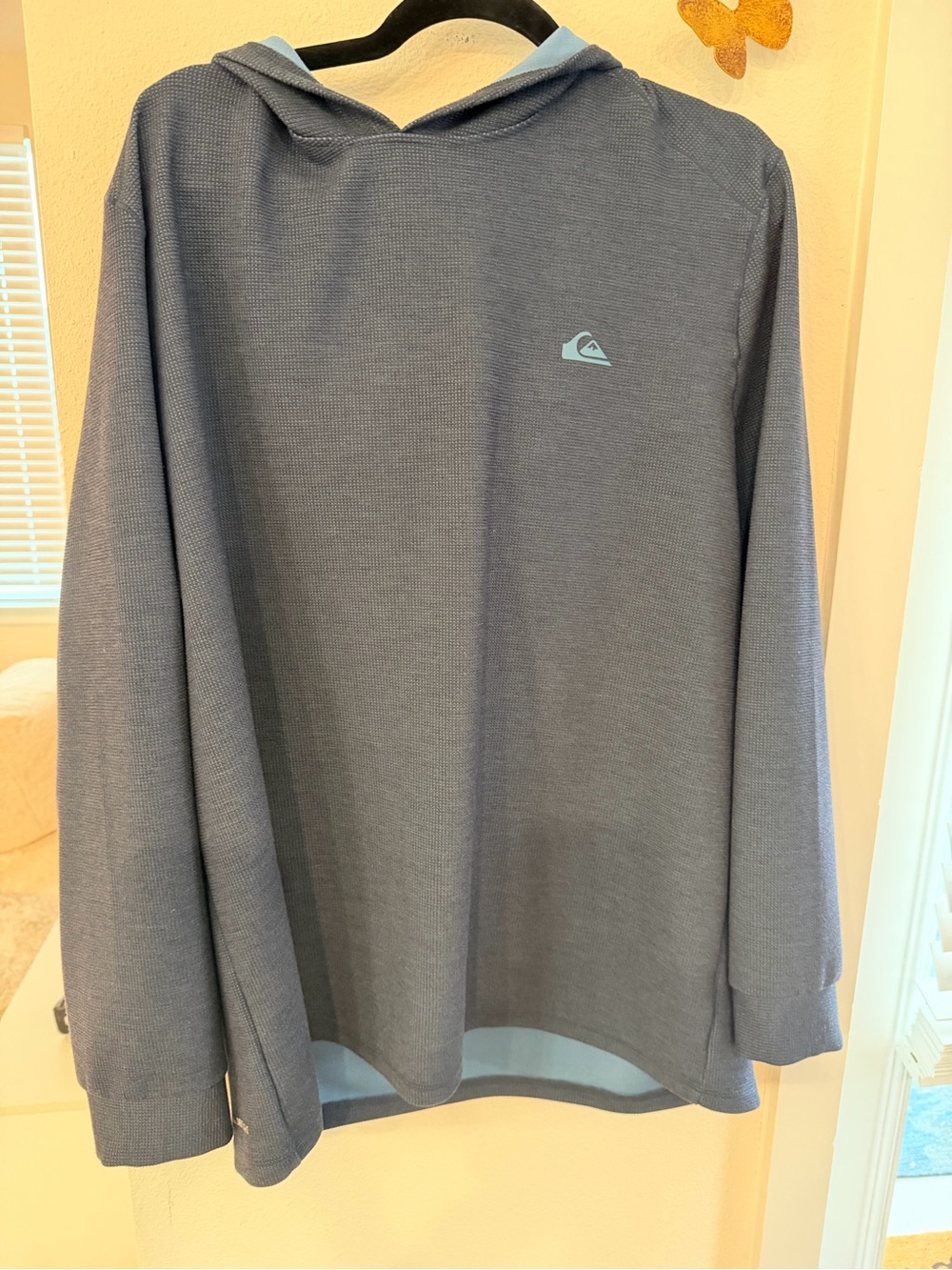 Quiksilver Men's Hooded Pullover in Slate Blue with Light Blue Logo
